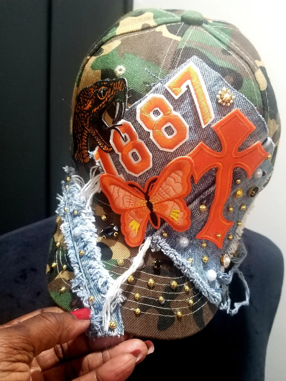 FAMU Camouflage Butterfly Patch Cap with Embellishments - Orange Accent